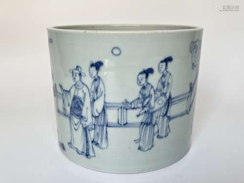 A large blue&white brushpot, KangXi Pr.