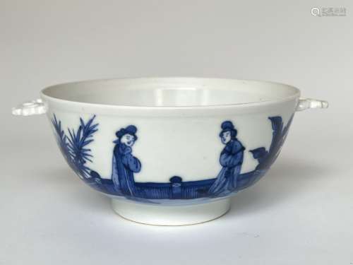 A blue&white bowl with double ears, marked, KangXi Pr.