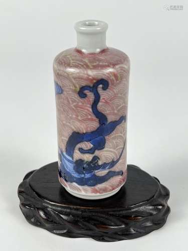 An underglaze red and blue&white snuff bottle, marked, Qing ...