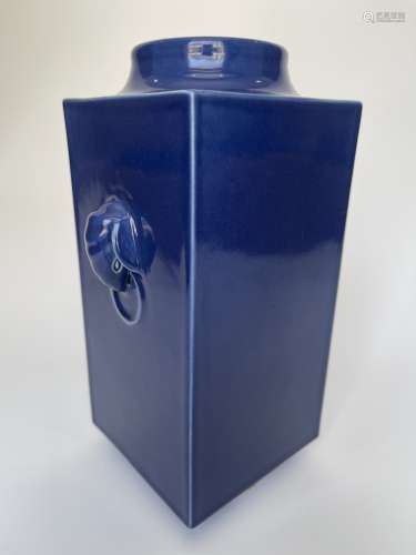 A blue grounded special type of vase, marked, Qing Dynasty P...