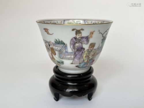 A full depicted story telling cup, marked, Qing Dynasty Pr.