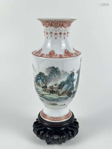A very thin body nature scene decorated familly rose vase, m...