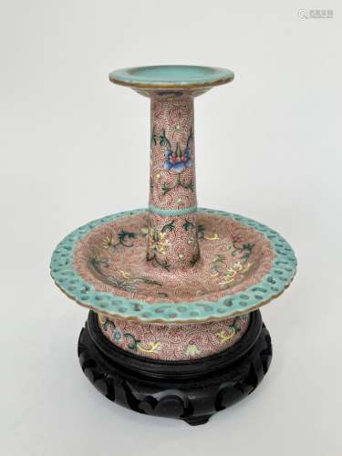 A famille rose porcelain candle stand, marked, QianLong Pr.