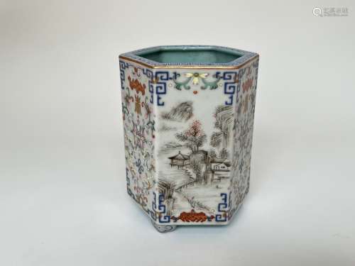 A rare fully decorated brush pot, marked, QianLong Pr.