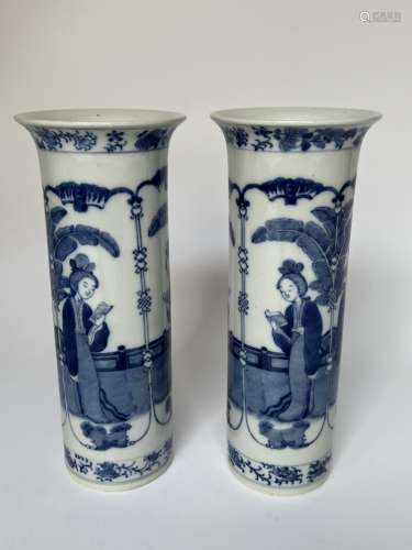 A pair of blue&white gu-type vase, Qing Dynasty Pr.