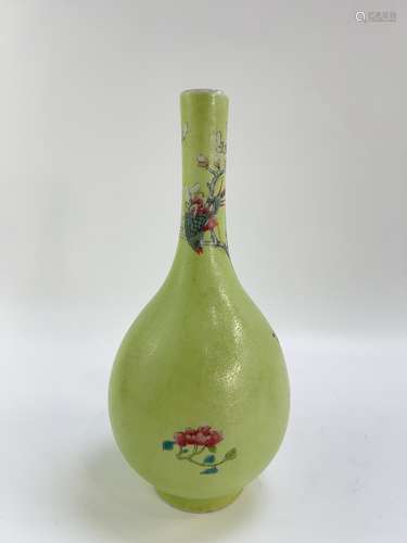 A green ground incavred famille rose pointed vase, QianLong ...