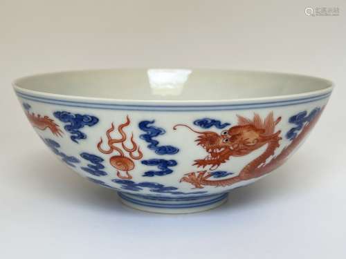 A red and blue&white bowl, marked, Qing Dynasty Pr.