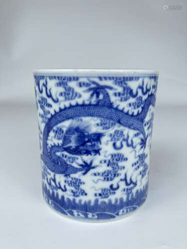 A fine blue&white brush pot, YongZheng mark, but probably la...