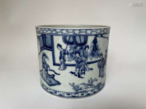 A large blue&white brushpot, KangXi Pr.