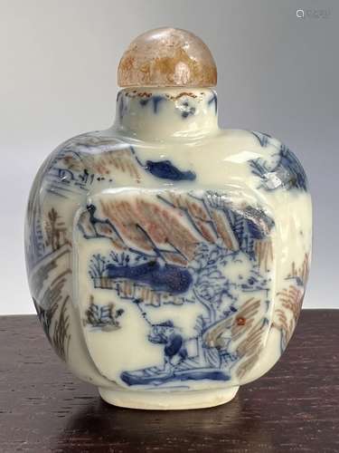 A nature scene showing underglaze red and blue&white snuff b...