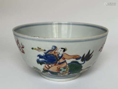 A wuchai with blue&white bowl, marked, KangXi Pr.