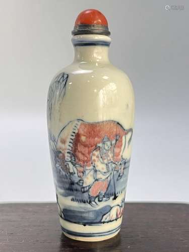 A fine story showing underglaze red and blue&white snuff bot...