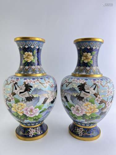 A pair of cloisonné enamel vases, Republic Pr.