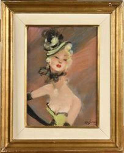 Jean Gabriel DOMERGUE 1889-1962ÉLÉGANTE EN ROSE EN BIBI VERT...