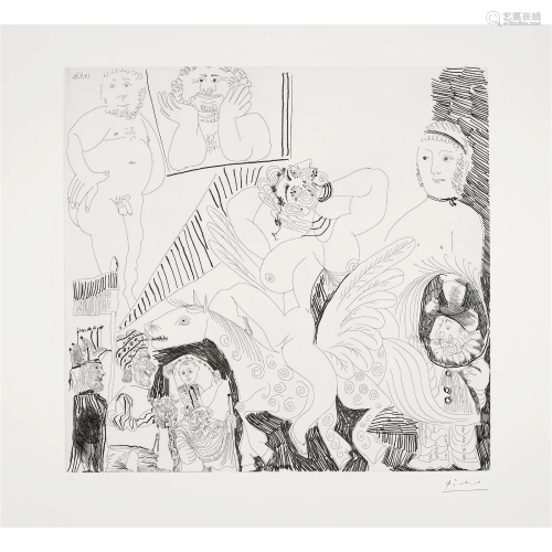 Pablo Picasso (1881-1973); Scène de Cirque, avec Cheval ailé...