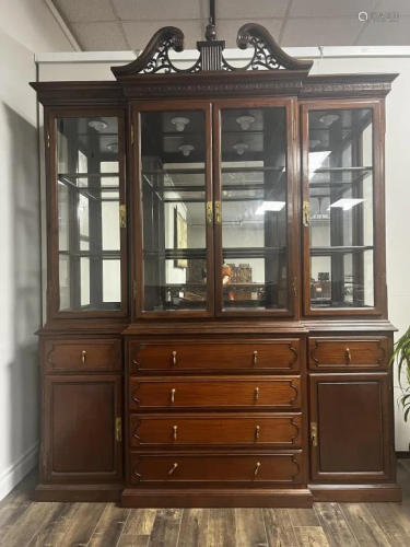 Hardwood Carved Display Cabinet with Cupboard and Drawers