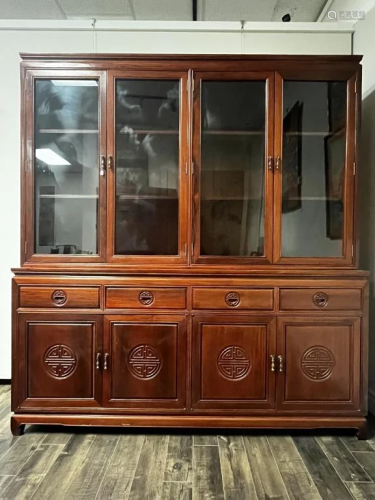 Chinese Hardwood Display Cabinet with Cupboard and Drawers