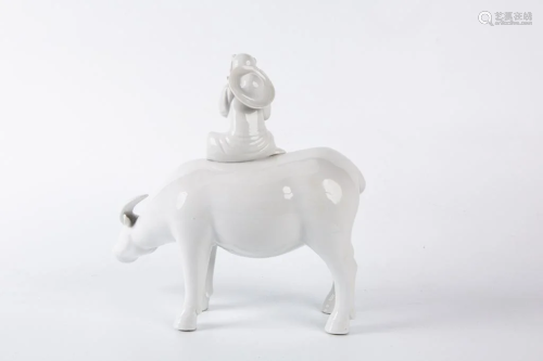 Dehua Blanc-de-Chine Statue of A Fluting Boy on A Bull, Repu...