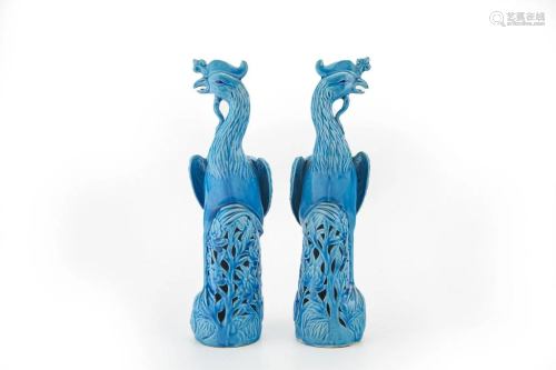 Pair of Export Turquoise Glazed Figures of Phoenix, Republic...
