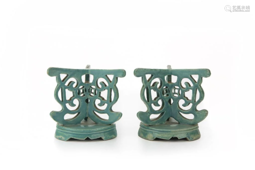 Pair of Turquoise Glazed Openwork Hat Stands, Qing Dynasty