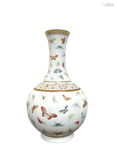 Famille Rose Butterfly Baluster Vase, Guangxu Mark