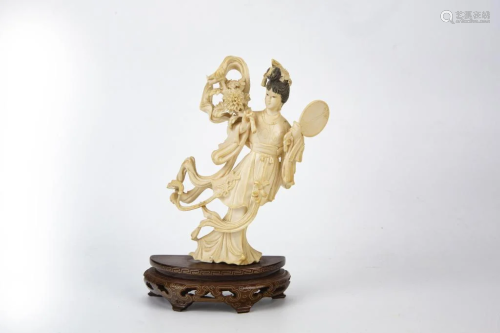 Bone Carved Goddess Statue with Stand