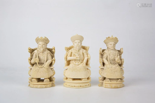 Set of 3 Bone Carved Imperial Figures