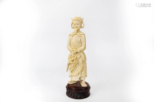 Bone Carved Statue of Military Official with Stand
