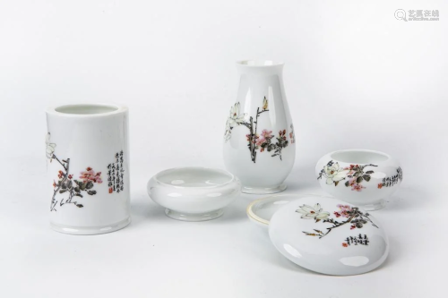 Set of 5 Famille Rose Scholar's Vases and Jarlets