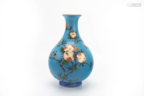 Famille Rose Turquoise-Glazed Pomegranate Vase, YUHUCHUNPING...