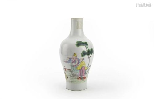 Famille Rose Figural Vase, Jurentangzhi Mark, Republican Per...