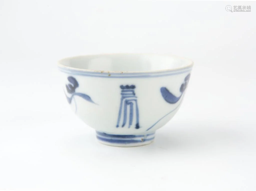 Blue White Orchid and Shou-Character Cup, Late Ming to Trans...