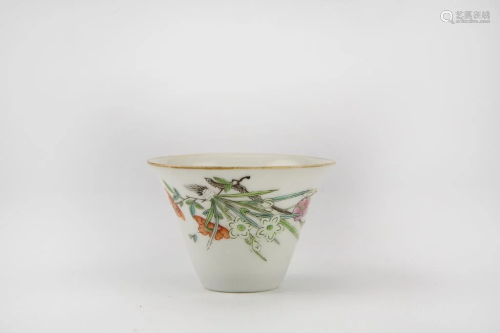 Famille Rose Floral Wine Cup, Late Qing to Republican Perild...
