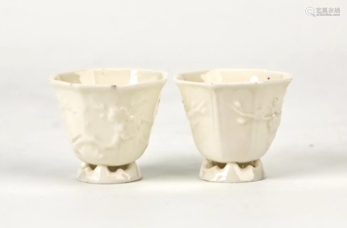 Pair of Dehua Blanc-de-Chine Octagonal Cups