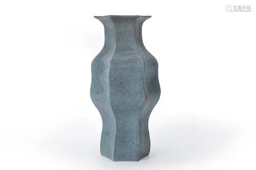 Robin's-Egg-Glazed Hexagonal Bottle Vase, Late Qing Dyn...