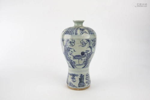 Blue and White Figural Meiping Vase, 14th-15th Century