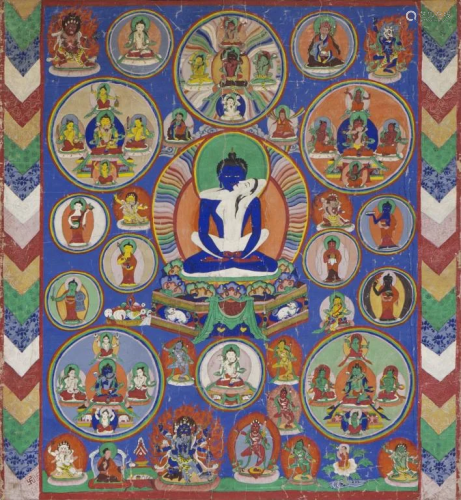 Bon Tradition Thangka Mandala of Adi Buddha Shakti, 19th-20t...