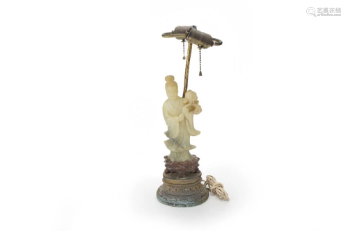 Jade Carved Courtesan Statue (Lamped), 20th Century