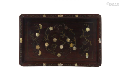 Wood Carved Bronze and Mother-Of-Pearl Inlaid Tray