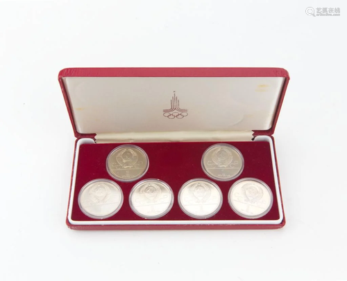 Set of 6 Olympic Sterling Silver Coins, Moscow, 1980