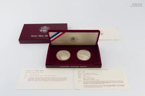 Set of 2 Olympic Silver Dollars, 1983