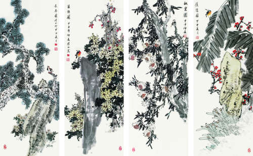 邓维东 (b.1955) 花卉四条屏