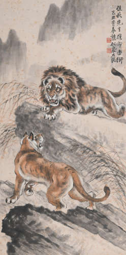 熊松泉 (1884-1961) 双狮图
