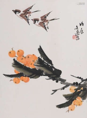 汤文选 (1925-2009) 枇杷小鸟