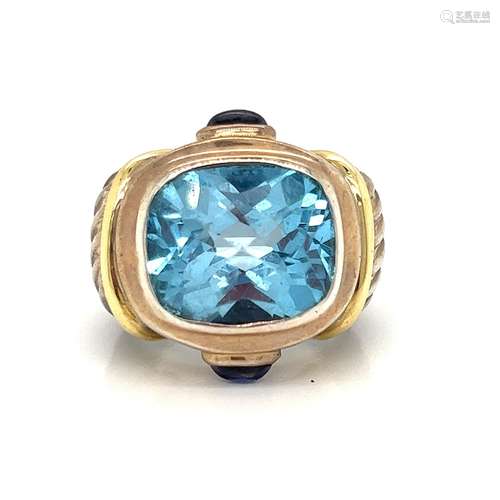 David Yurman Silver 18k Topaz Sapphire Ring 