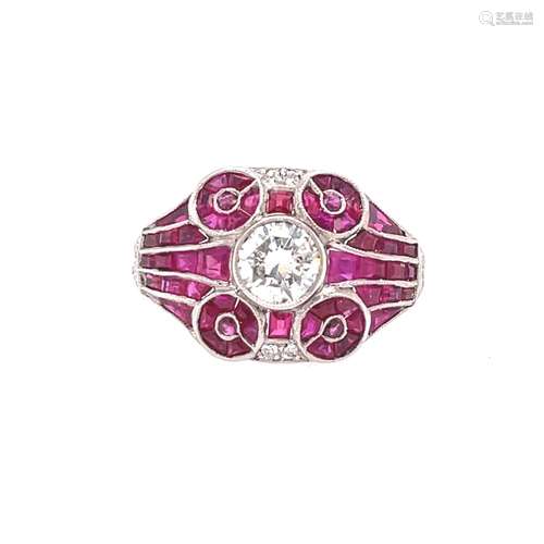 Art Deco Platinum Ruby Diamond Ring