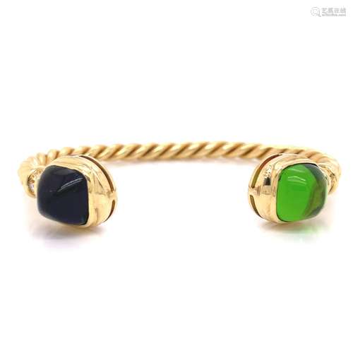 18k Sapphire Peridot Diamond Rope Cuff