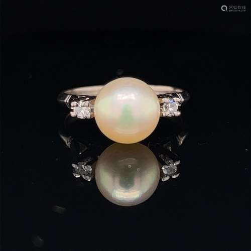 18k Art Deco Pearl Diamond Ring