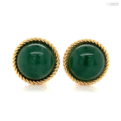 14k Aventurine Round Clip Earrings