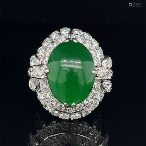 18k Diamond Jade Jadeite Natural GIA Ring